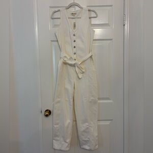 Madewell Cream Button-Front Jumpsuit